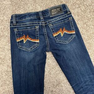 Miss Me Sunny Skinny Denim Jeans Women Size 26 Embroidery‎ Thick Stitch Distress